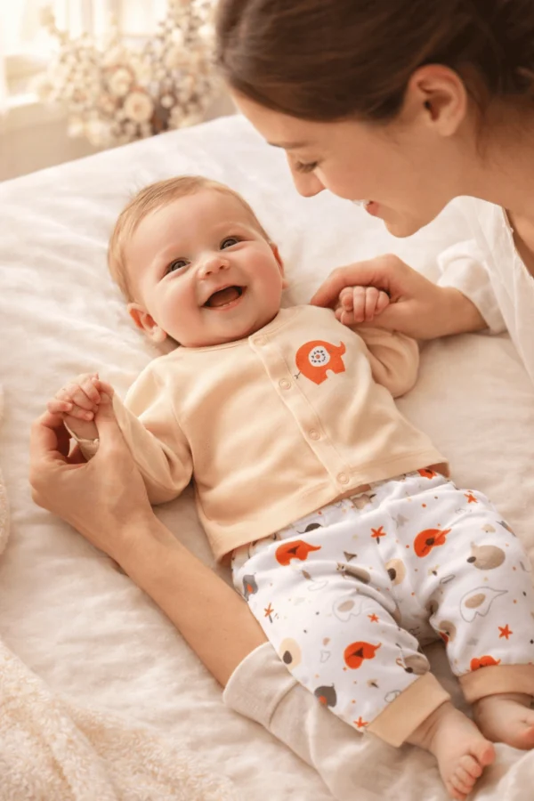 baby essentials set hello lil one peach top pajama bib mittens booties cap wash cloth mama's care