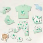 newborn baby gift set sea green 9 piece sea green 100% cotton azo-free lab tested 0-6 months mama's care india